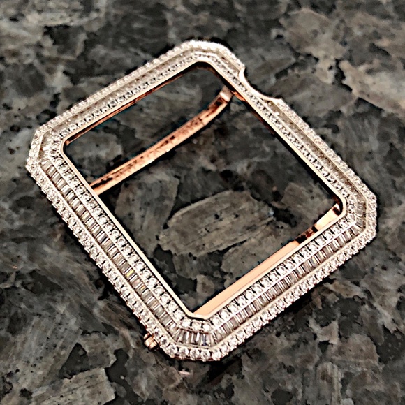 New Apple Watch Case Rose gold with baguette and round Various Sizes - Picture 2 of 2